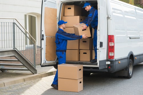 Office furniture and equipment prepared for a commercial move