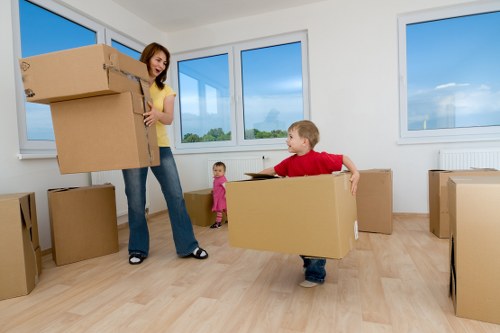 Boxes and household items arranged for a move estimate
