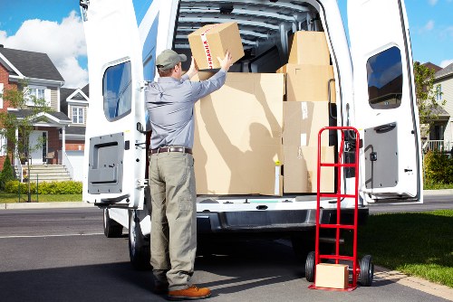 Commercial moving support with boxes and office furniture in Wales