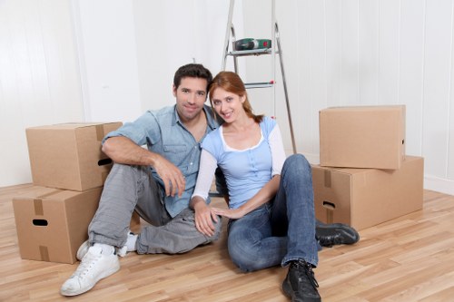 Removal truck helping with a move in a Welsh town or city